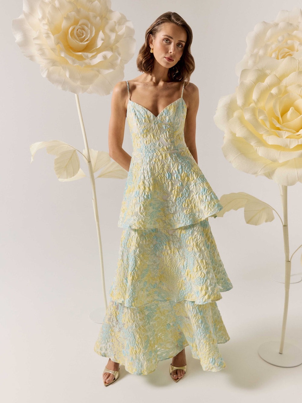 Elliatt Penelope Tiered Gown in Yellow & Blue Floral size S NWT - Picture 2 of 8